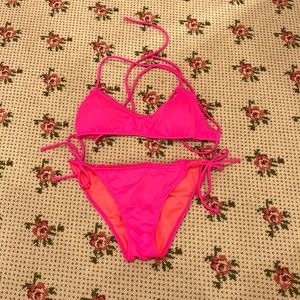 Victorias Secret Neon Pink Bikini with Ruffle